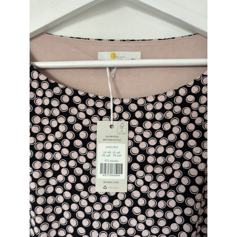 Boden Dress 14 Knee Polka Dot Black Pink Stretch Fit Flare New - Picture 8 of 13